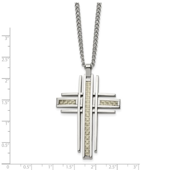 Chisel Stainless Steel Grey Carbon Fiber Cross 24″ Necklace - Picture 2 of 4